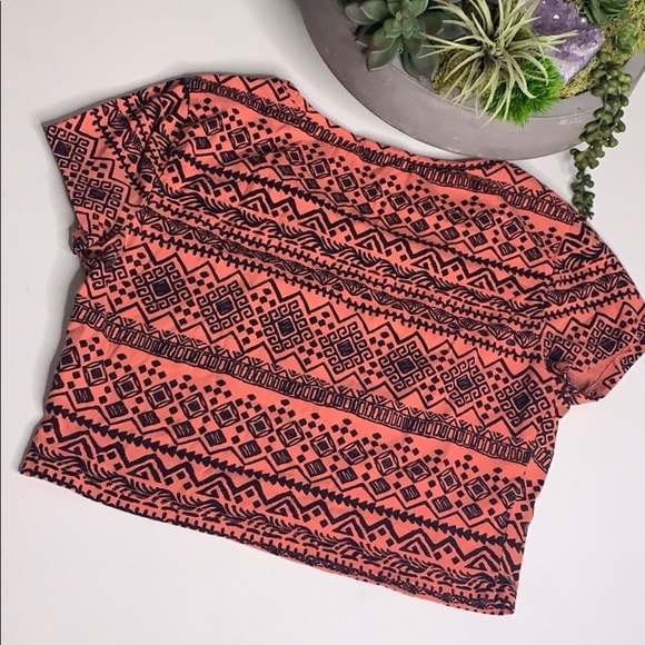 Forever 21 Crop Ancient Aztec Print coral crop top T-shirt orange - Picture 4 of 4